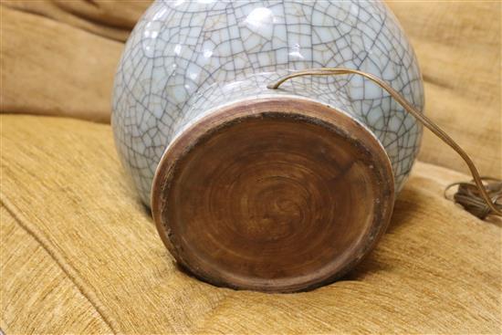 A 19th century Chinese crackle glaze vase converted to a lamp height 39.5cm excl. fittings